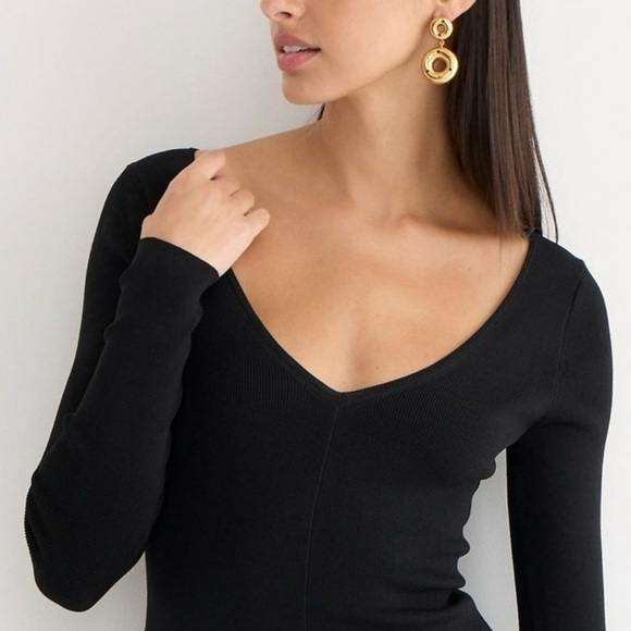 J.Crew Black Ruffle Hem Sweater Dress Long Sleeve Modern Minimalist Size M NWT - Picture 5 of 15